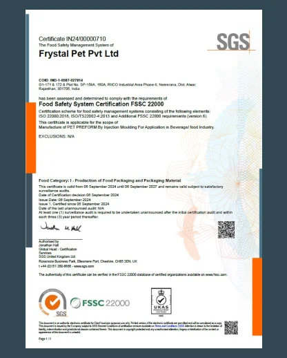 Frystal Pet Pvt Ltd FSSC Certified